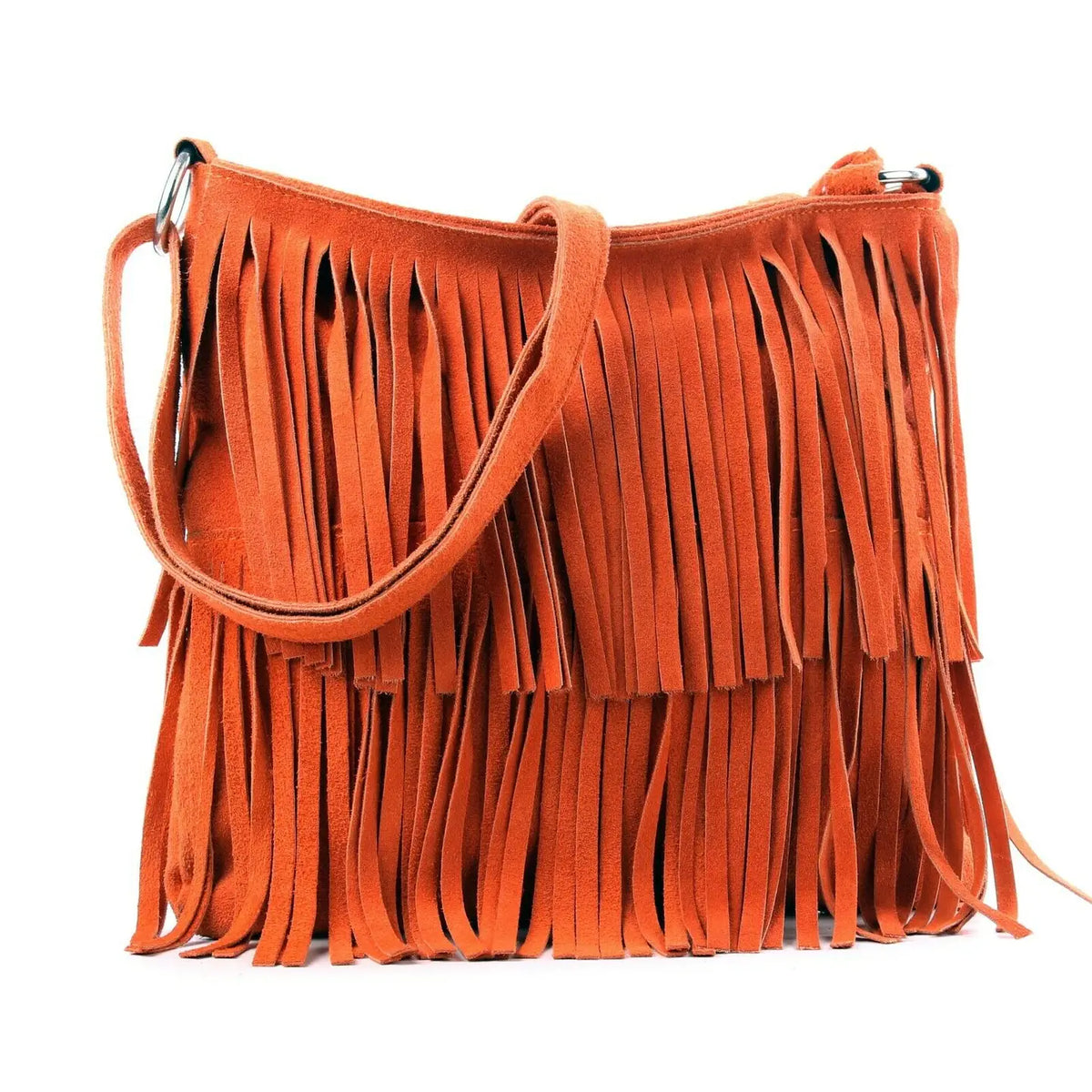 Italian Suede Leather Fringed Shoulder Crossbody Bag