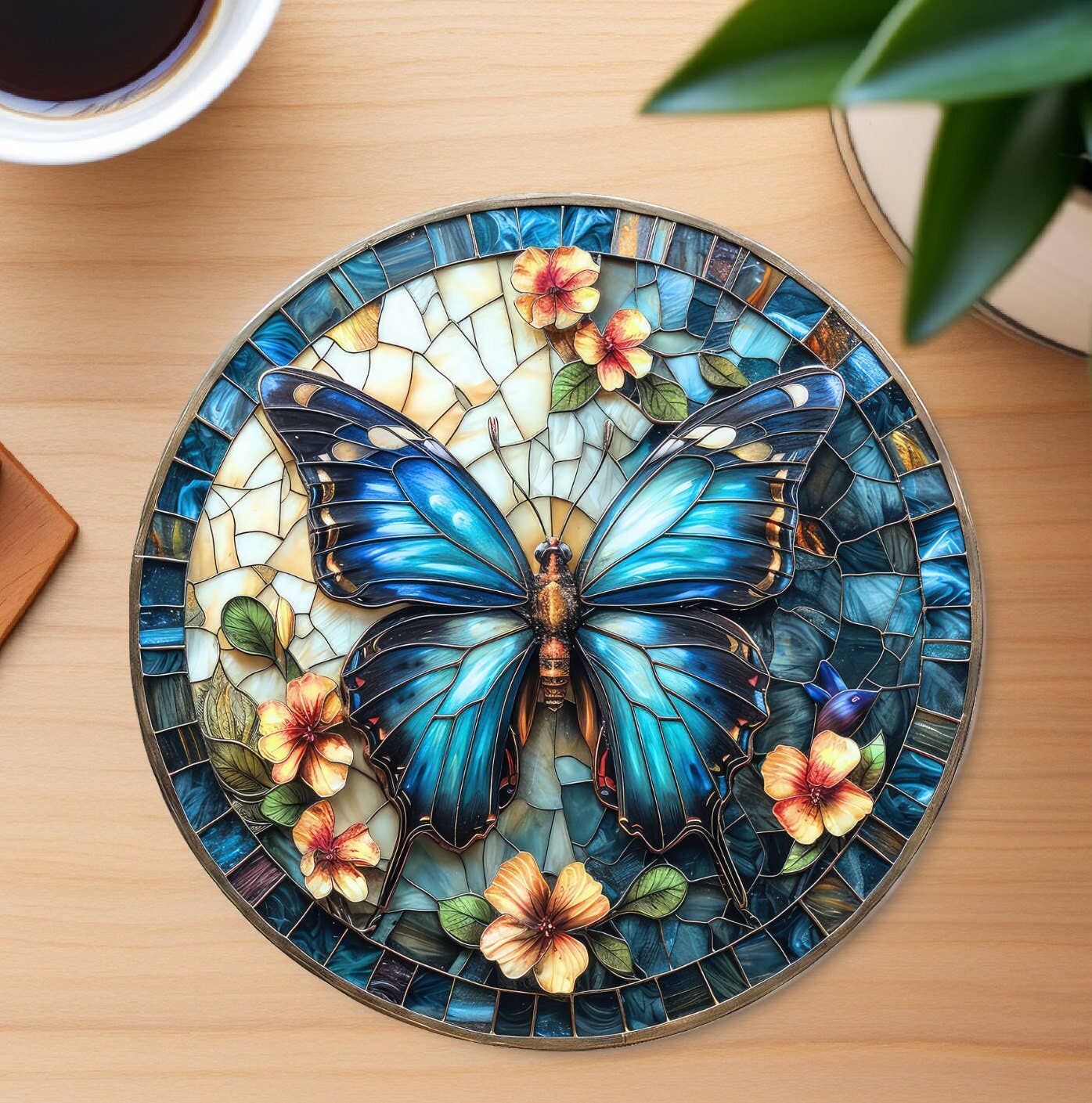 Butterfly Ceramic Coaster, Eco-Friendly Home Decor: 3.6 Inch Glossy