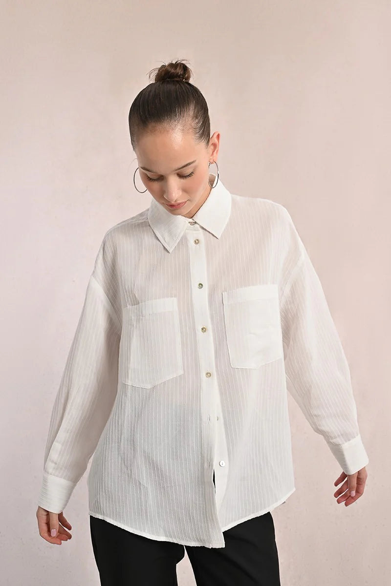 Ladies White Button Up Top