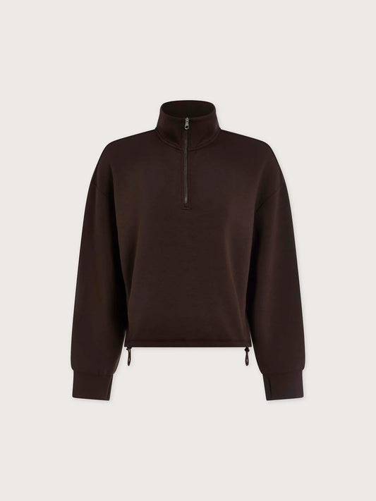 Sian Cropped Half-Zip Sweat - Coffee Bean