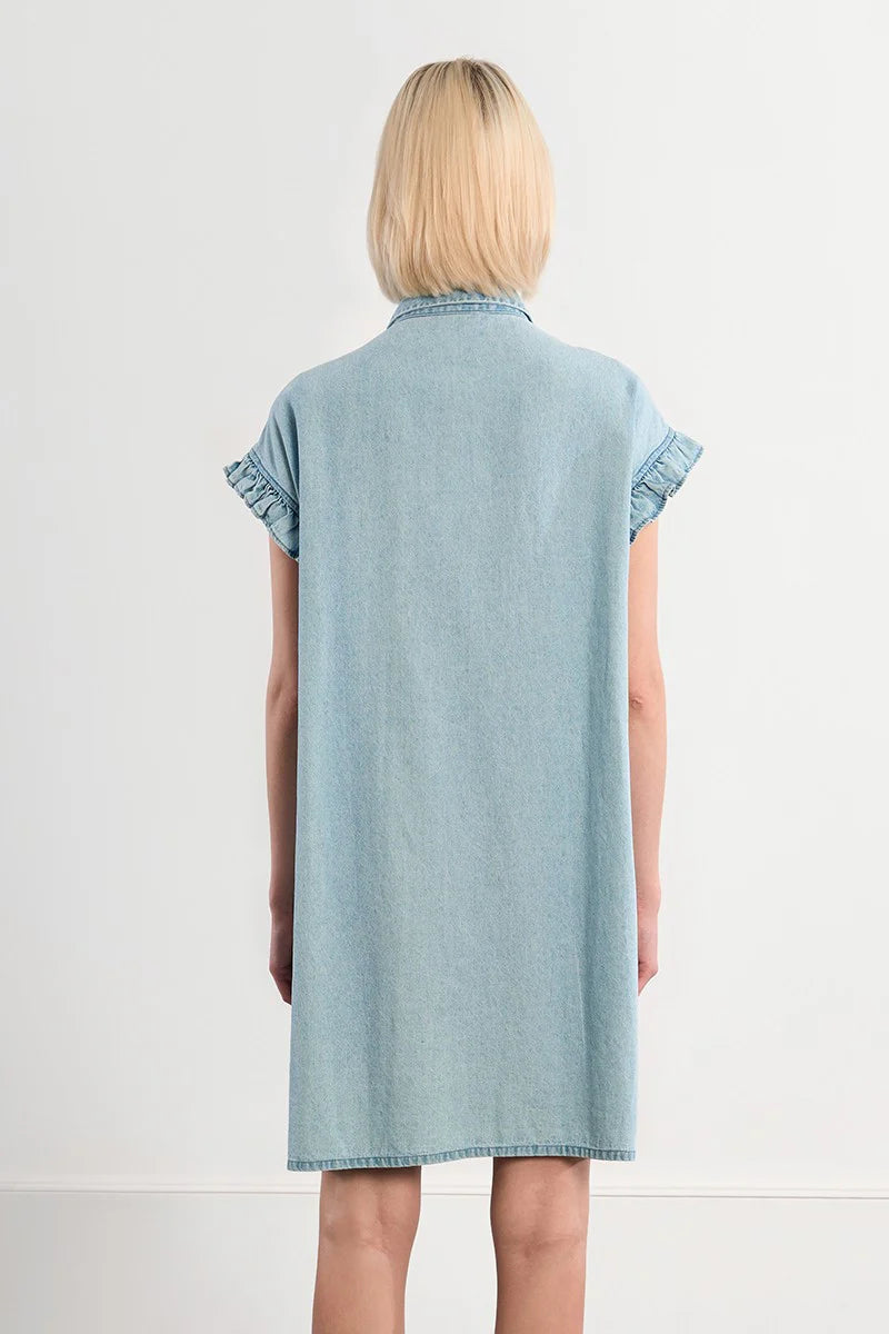 Cotton Smocked Dress With A Denim Effect ZPL115EE