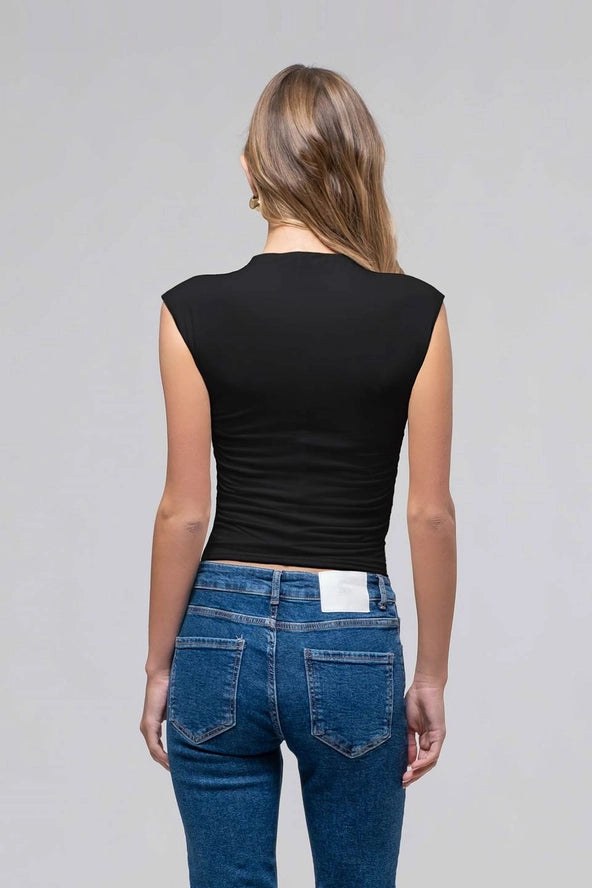 Reversible Funnel Neck Scrunch Knit Top