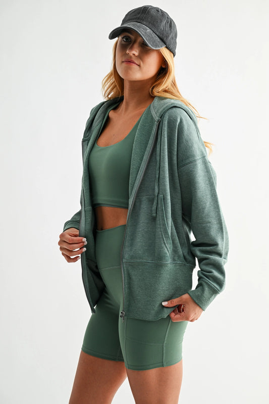 Fleece Hoodie Jacket with Tapered Sleeves