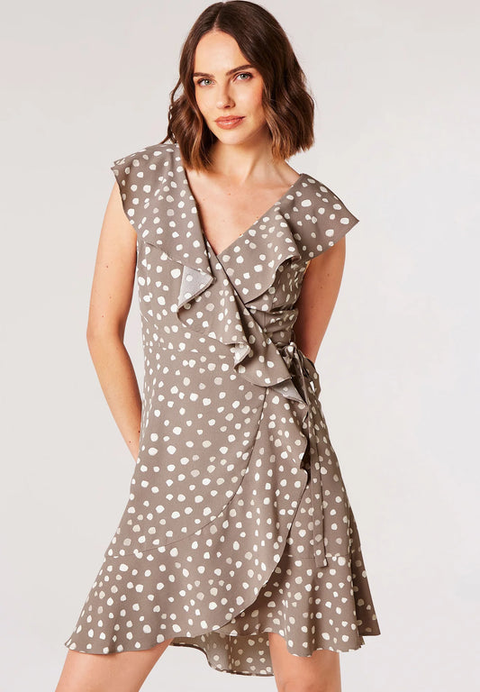 Painted Dot Ruffle Wrap Dress