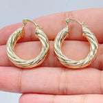 Load image into Gallery viewer, 18k Gold Filled Hollow Italian Twist 5mm Thick Hoop Earrings, Gold Shiny Twisted
