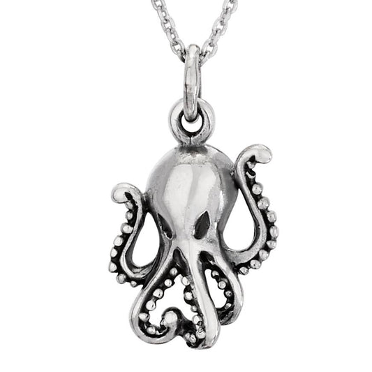 Waving Octopus Sterling Silver Pendant