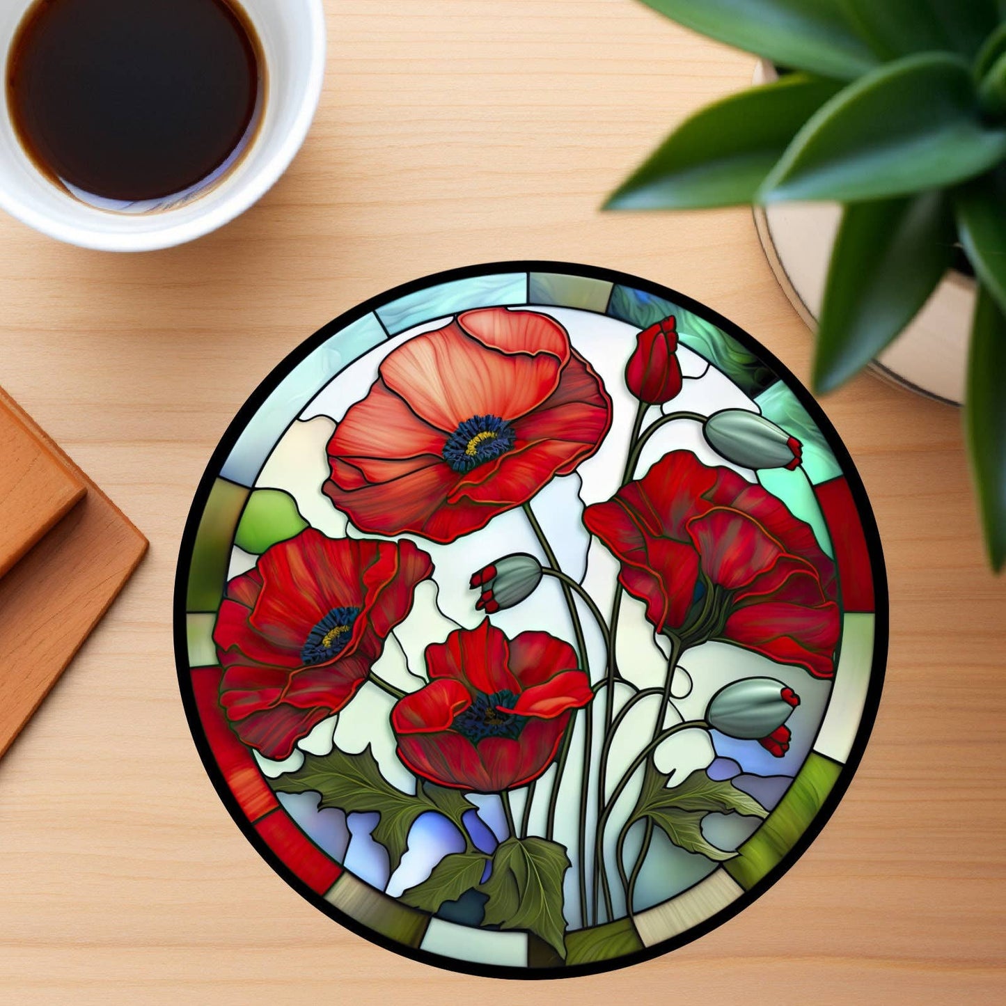 Poppy Coaster, Garden Lover Gift, Floral Nature Home Decor: 3.6 Inch Glossy