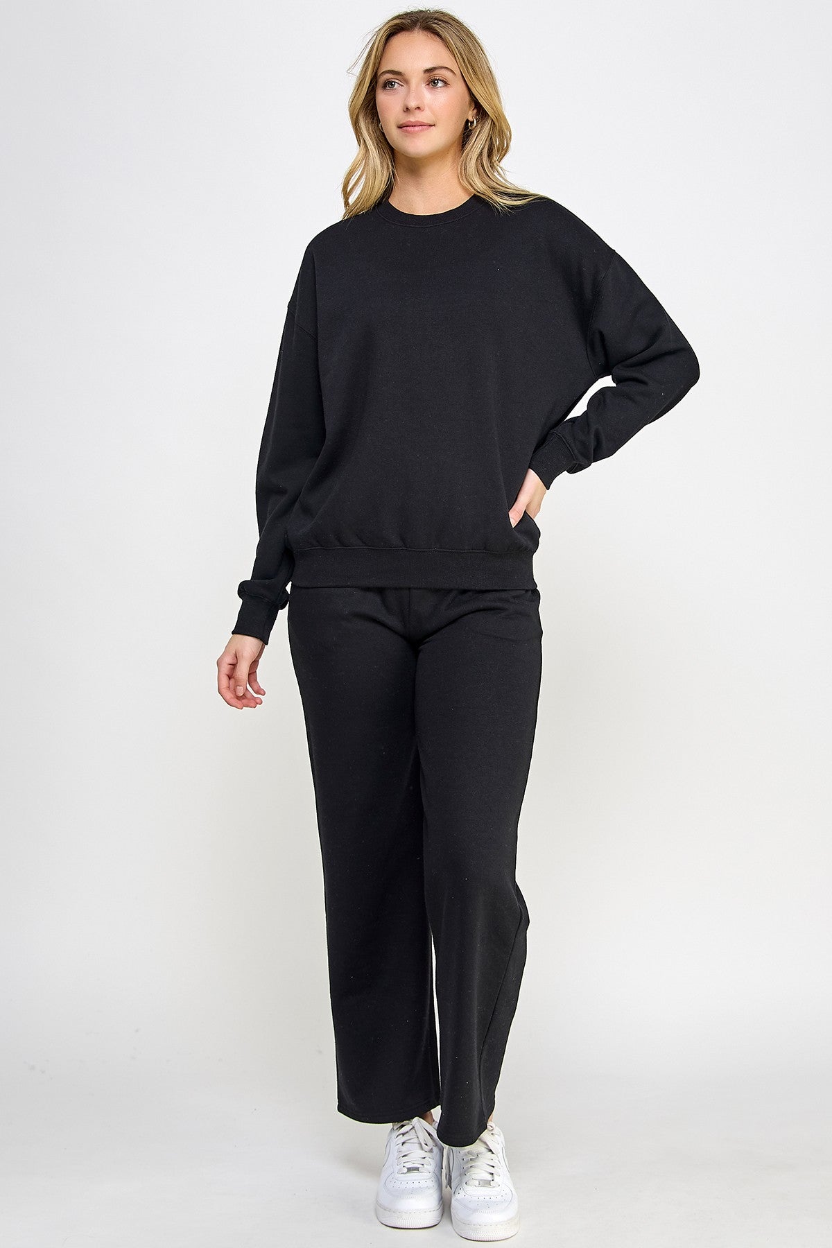 Fleece Relaxed Fit Crew Neck Sweatshirt