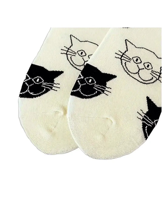 Black And White Cat Pattern Women's Socks