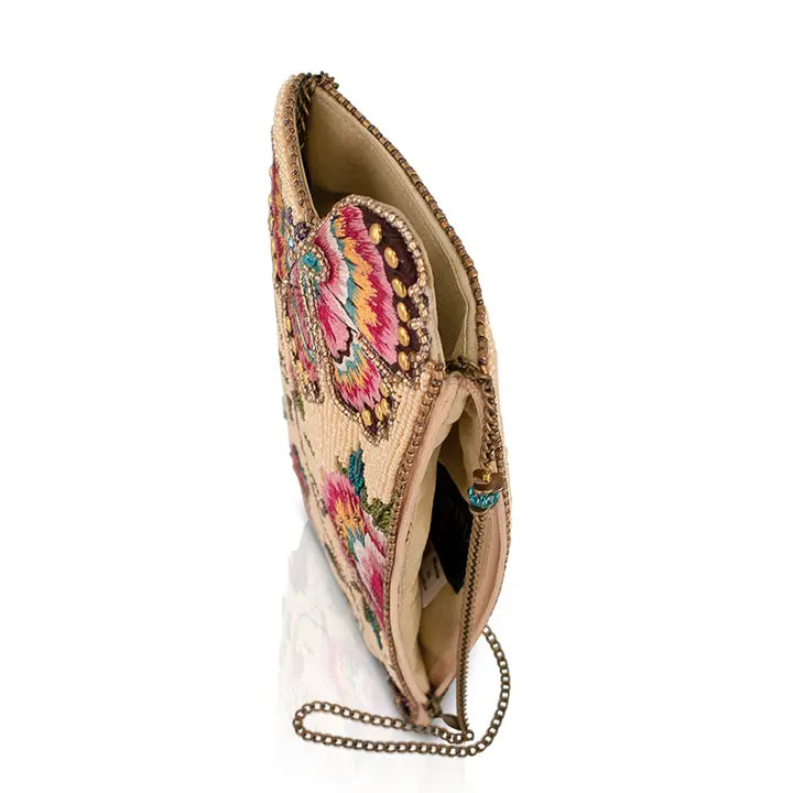 Butterfly Garden Floral Beaded Crossbody Handbag