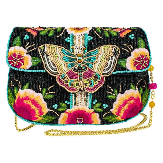 Dream Chaser Black Beaded Butterfly Crossbody Clutch Handbag