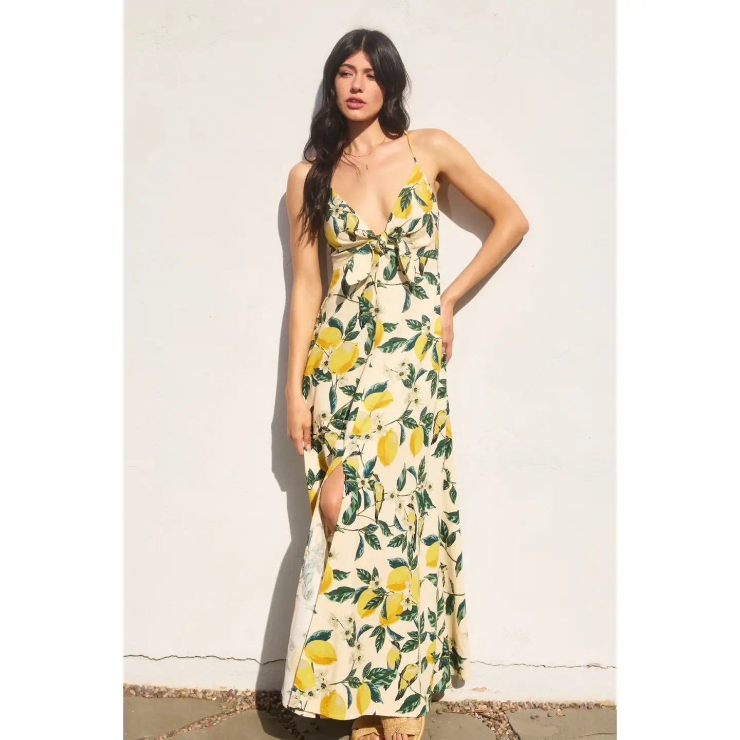 Vintage Lemonade Knot Front Maxi Dress