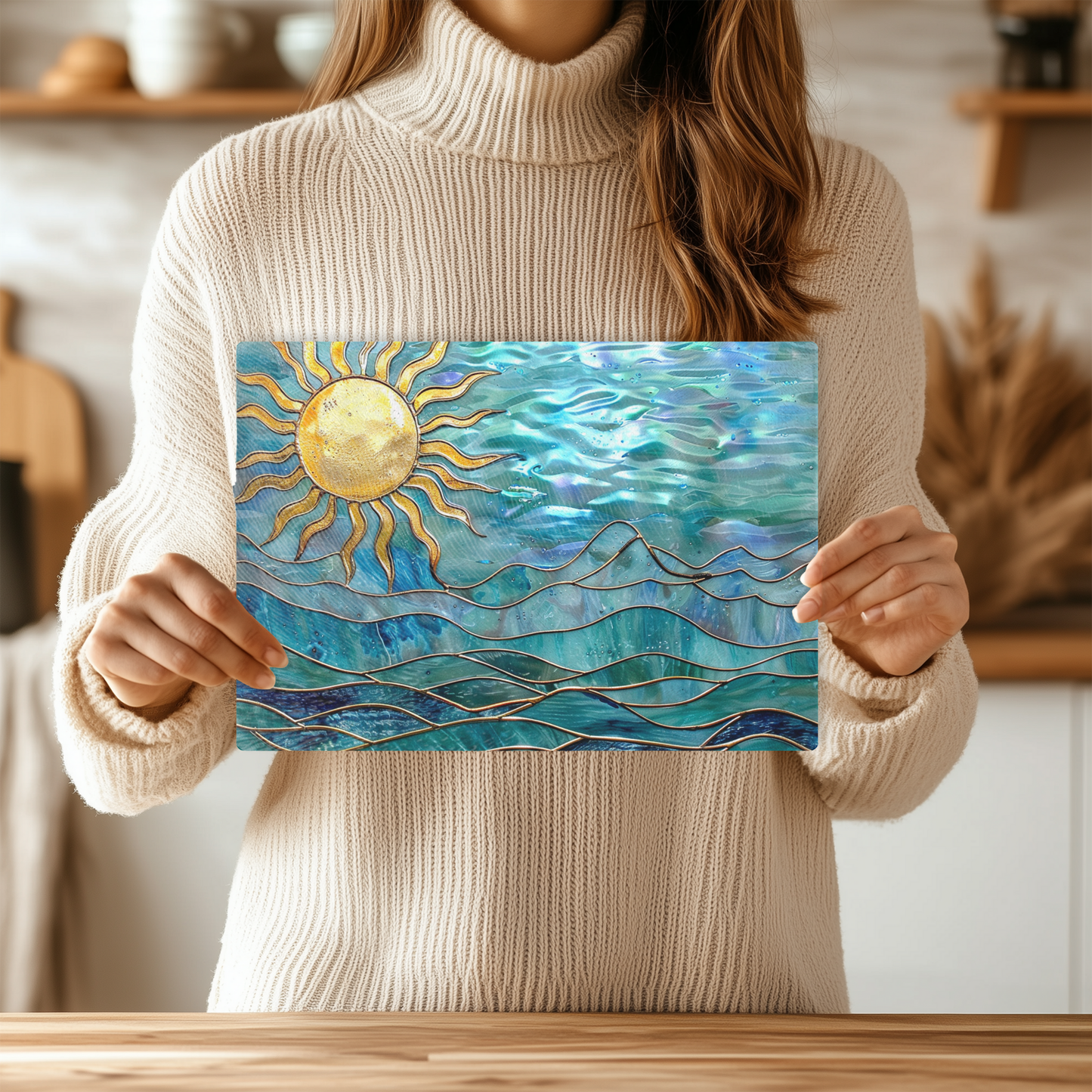 Tempered Glass Cutting Board: Ocean Sun Charcuterie Tray: 8x11 Inches