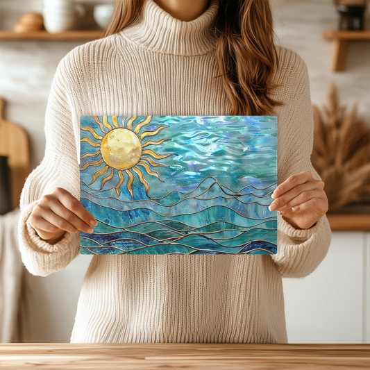 Tempered Glass Cutting Board: Ocean Sun Charcuterie Tray: 8x11 Inches