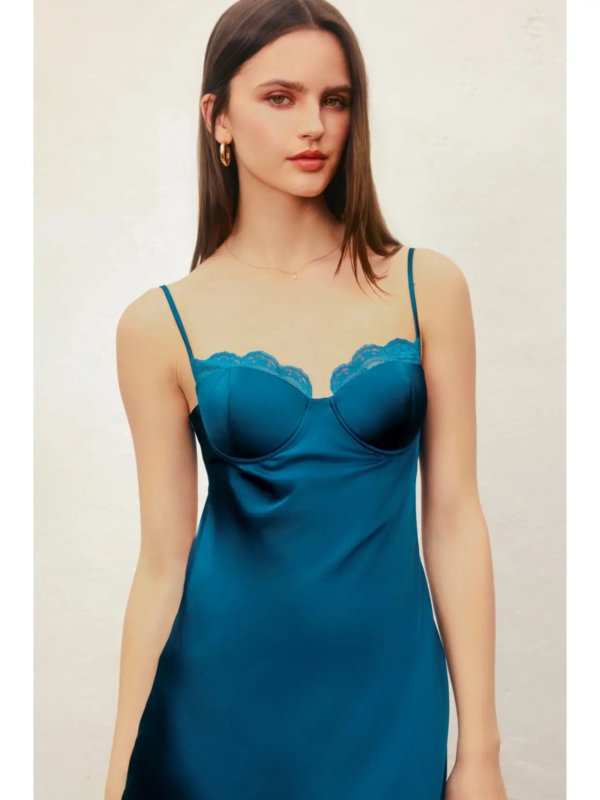 Satin Lace Trim Slip Midi Dress