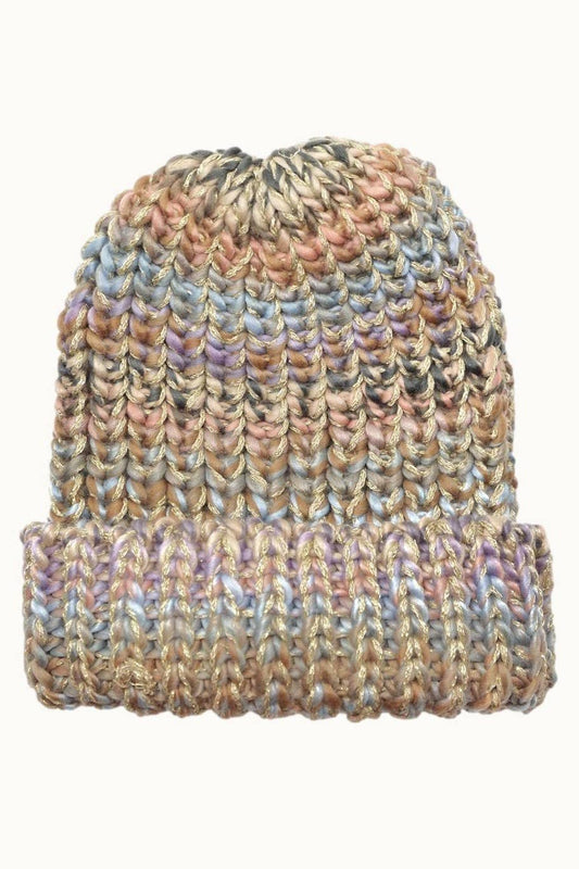 Multicolored Rainbow Pastel Lurex Knit Beanie
