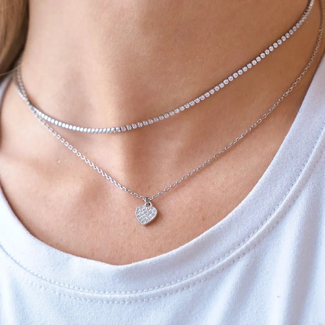 Silver Crystal Heart Necklace