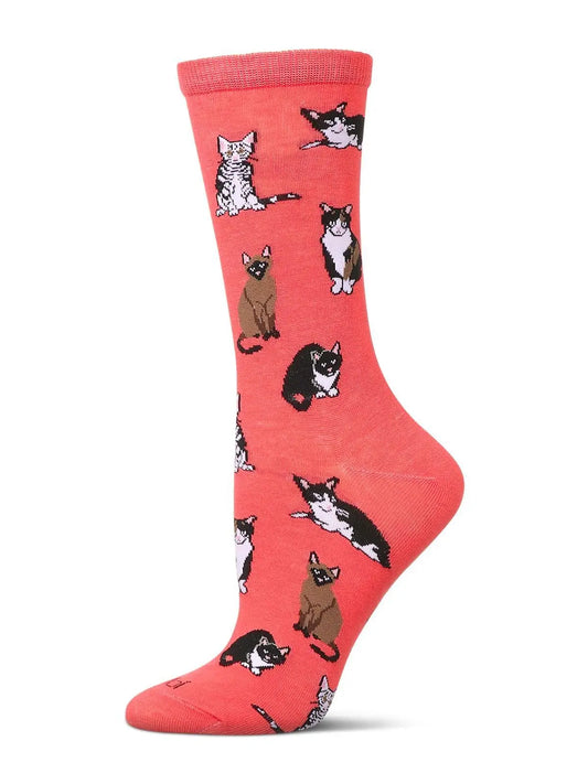 Women's Multi Cat Breed Bamboo Crew Socks
