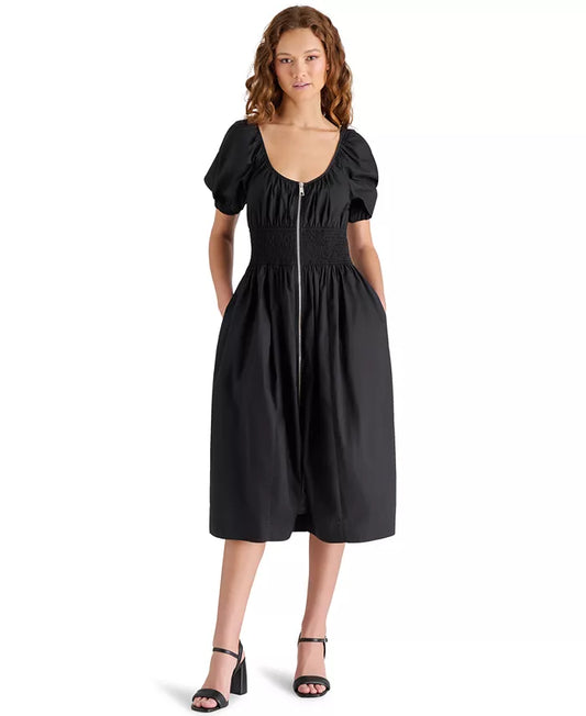 Liora Puff-Sleeve Cotton Midi Dress