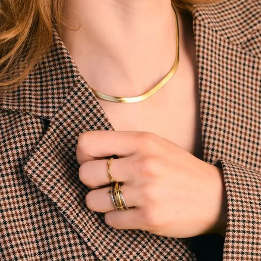 Gold Herringbone Necklaces 5MM- Stainless Steel