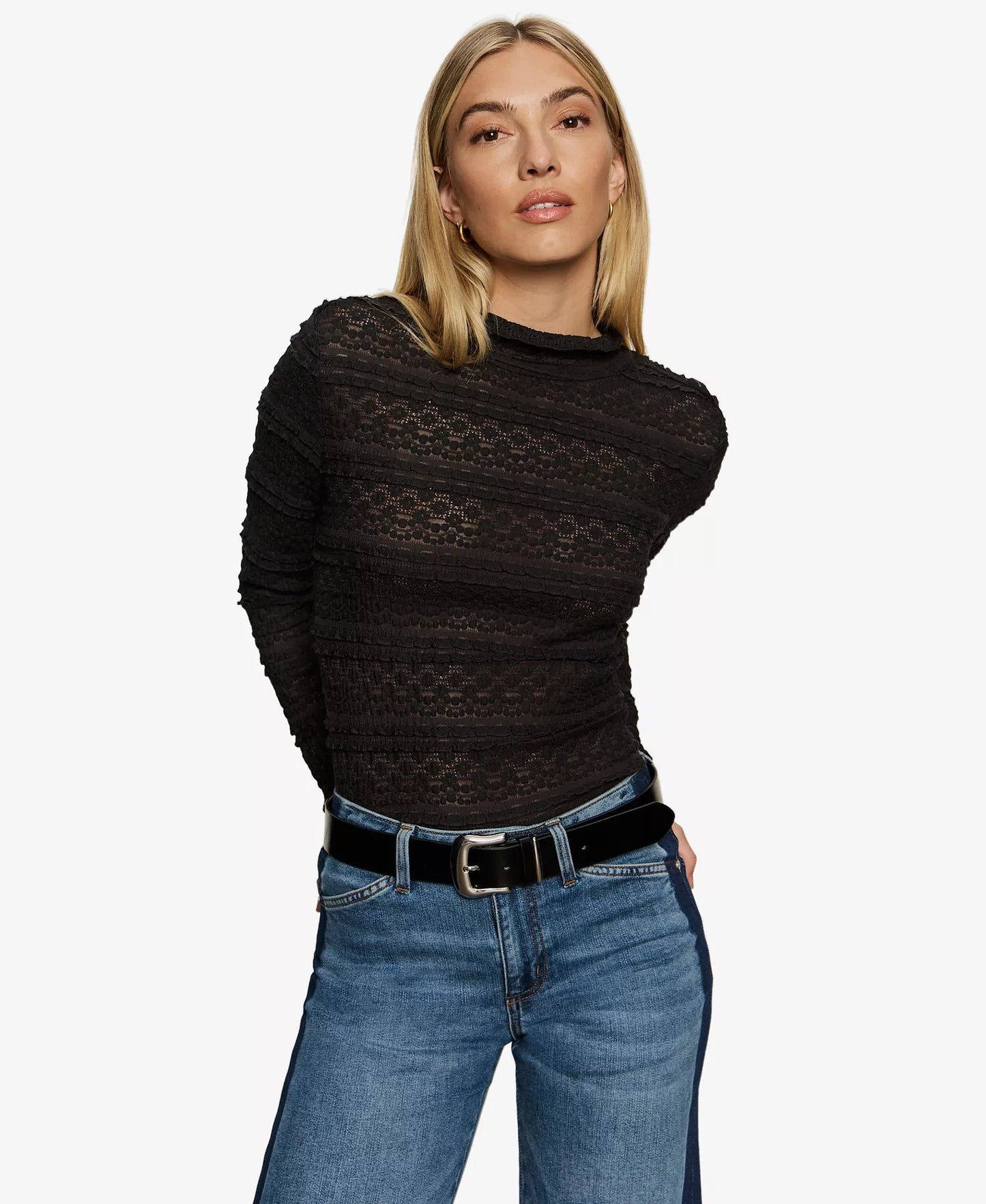 Women's High Crew Neck Lace T-Shirt