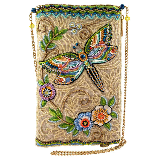Soaring Spirit Beaded Dragonfly and Floral Crossbody Bag