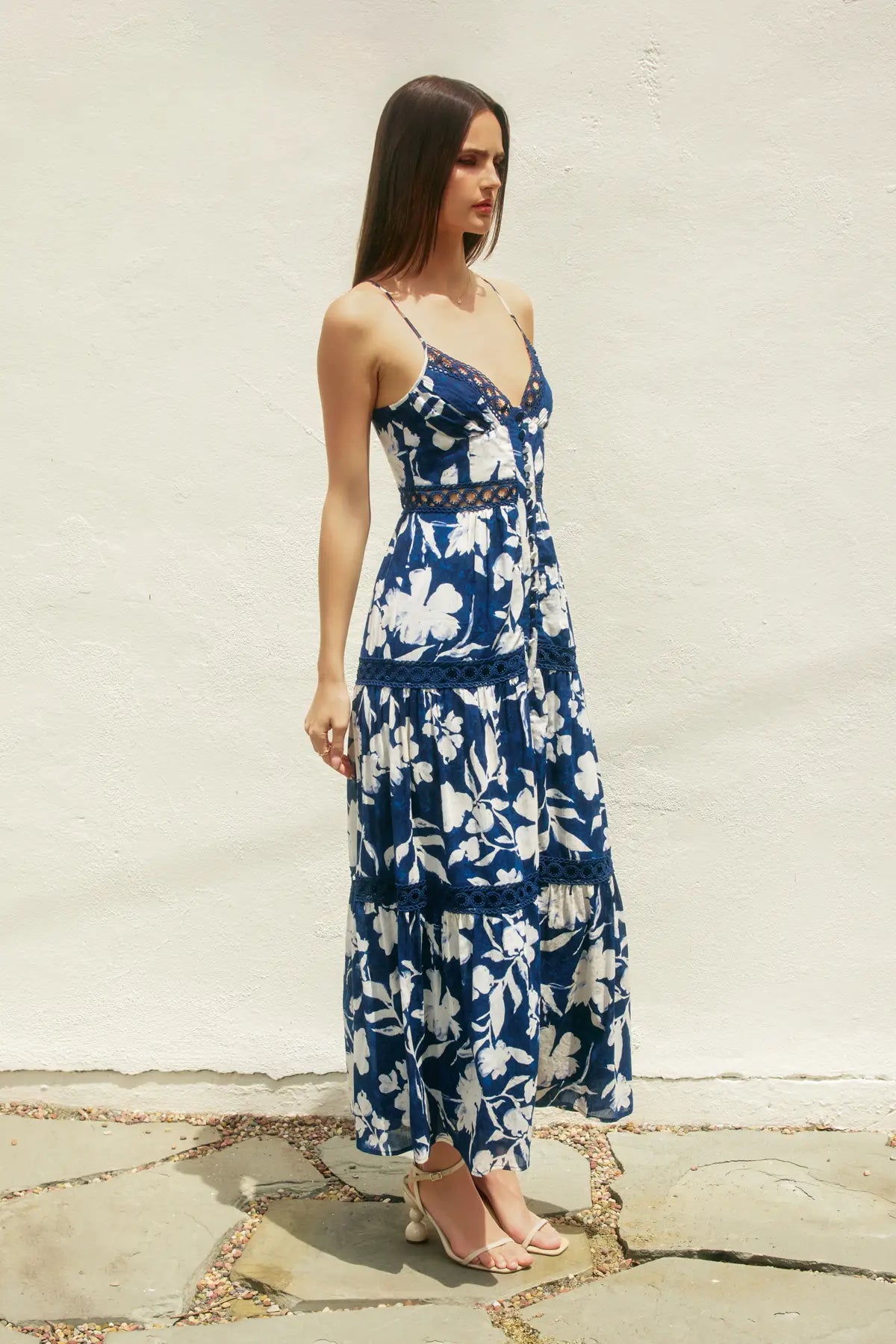 Lace Inset Tiered Maxi Dress