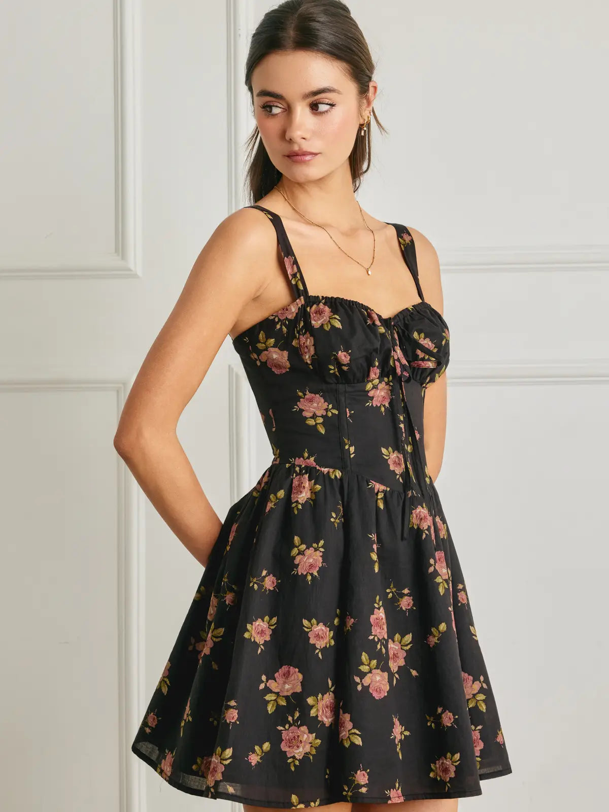 Floral Sweetheart Corset Dipped Waist Mini Dress