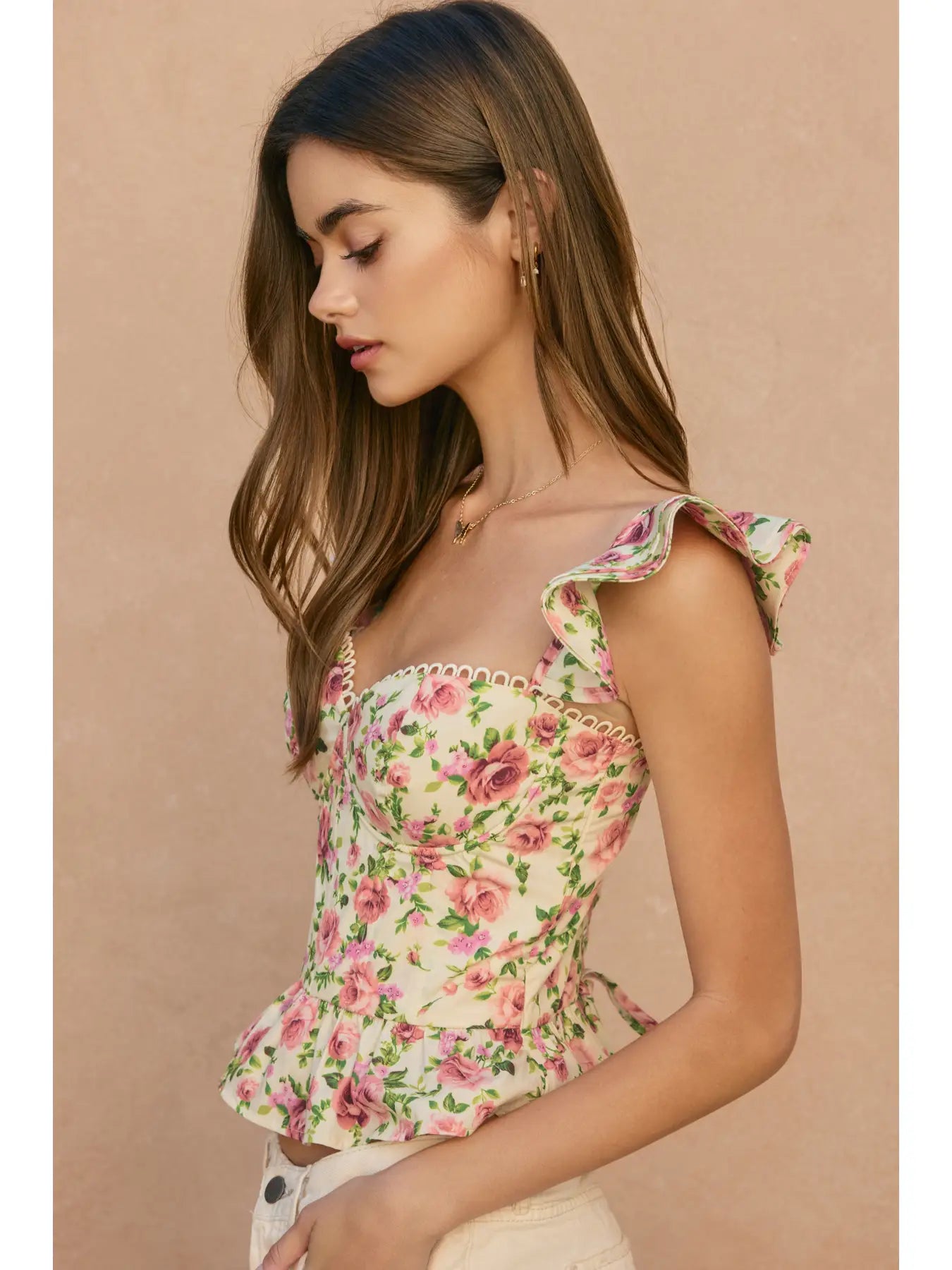 Rose Mood Corset Flutter Top
