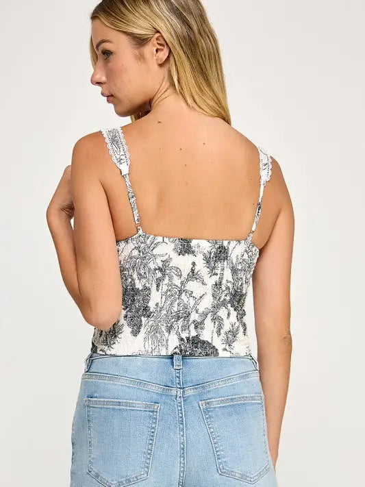 Lace Trim Floral Corset Top (T5304-2)