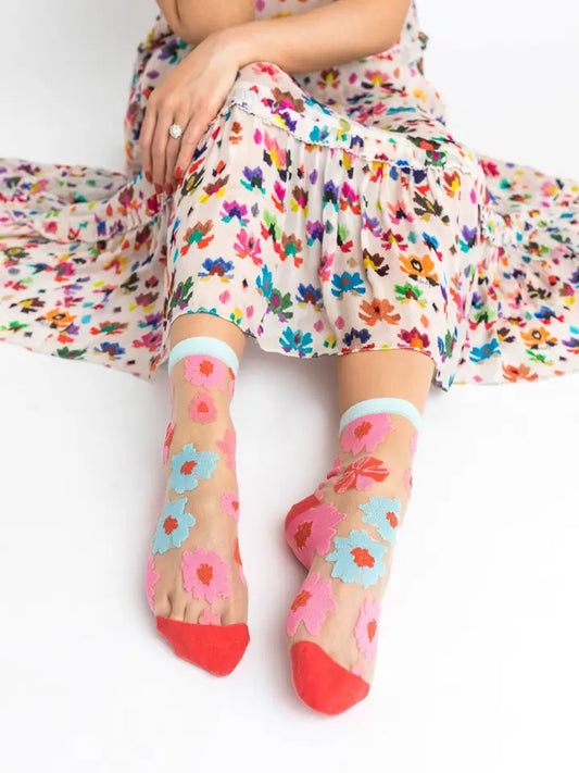 Ribbon Roses Sheer Ankle Sock