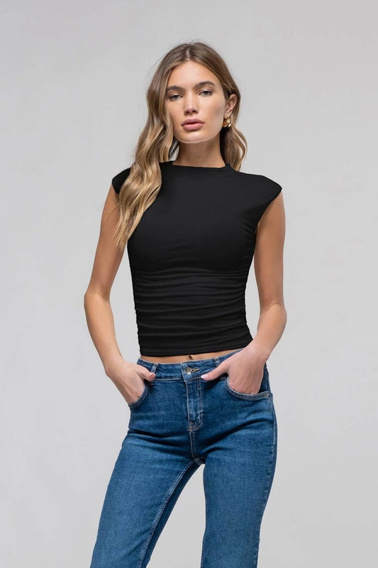 Reversible Funnel Neck Scrunch Knit Top