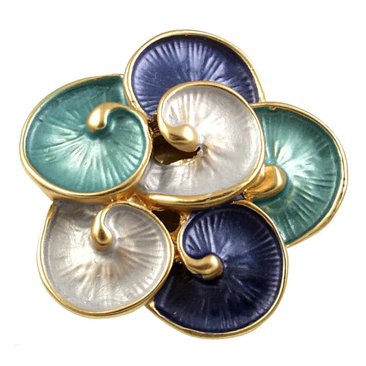 Blue Nautilus Magnetic Brooch: Blues and White w/Gold Trim