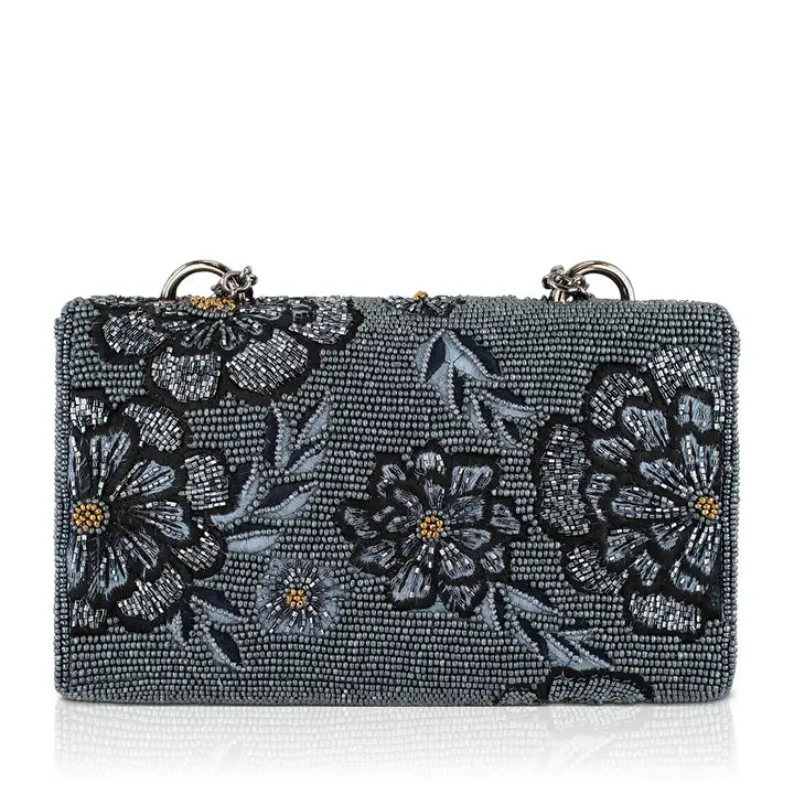 Azure Blue Beaded Flowers Crossbody Bag