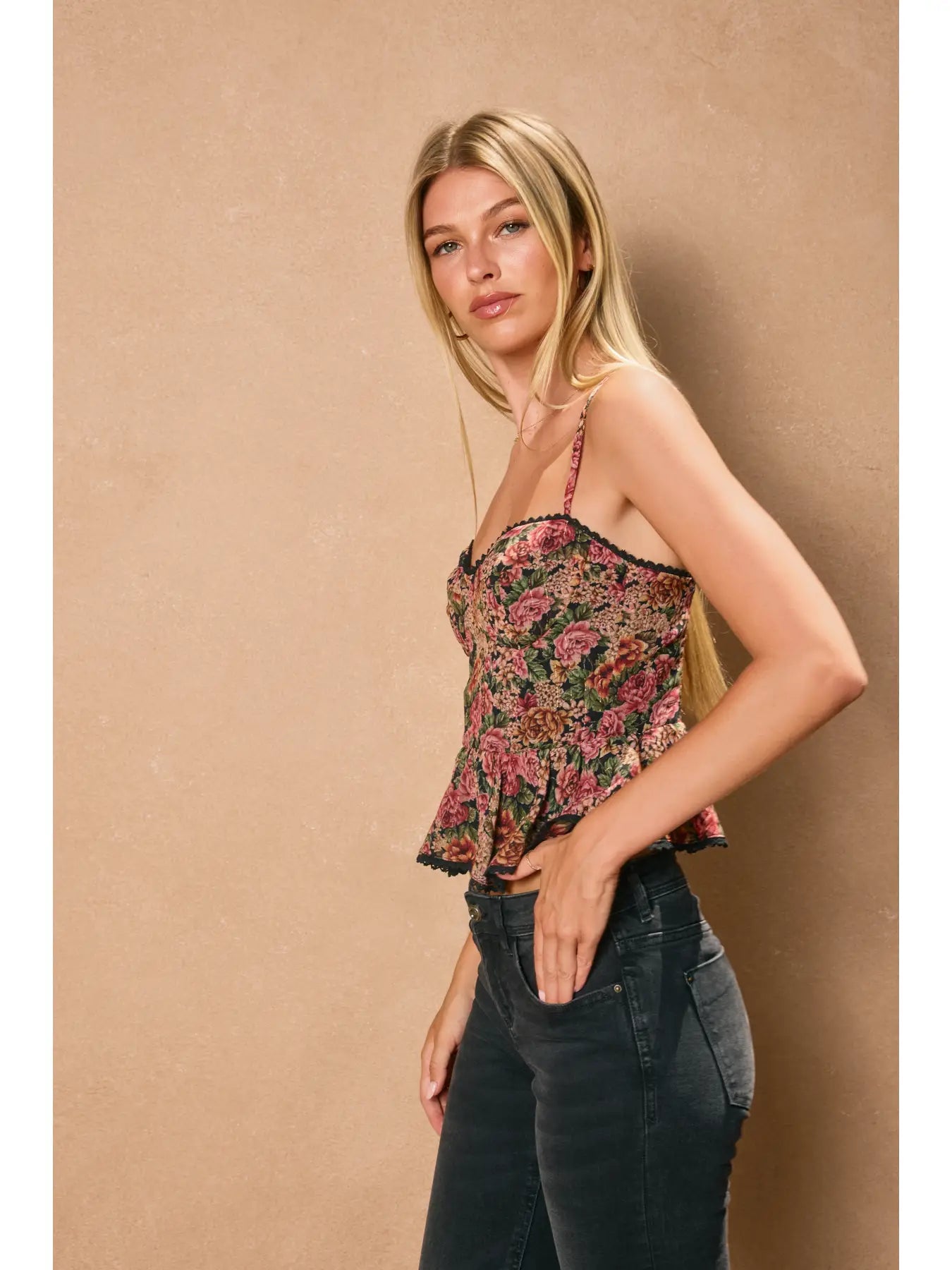 Vintage Rose Lurex Flared Cami Top