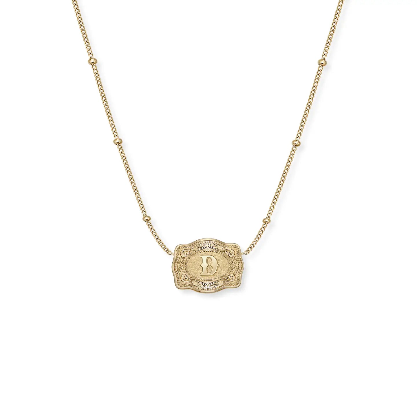 Ultra Mini Belt Buckle Necklace (Initial) - Gold