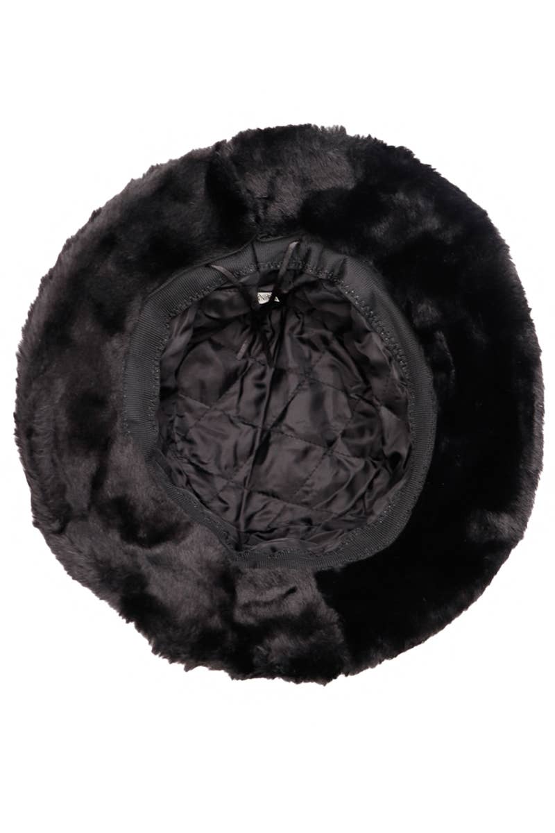 Solid Faux Fur Bucket Hat - Diamond Quilted Fabric
