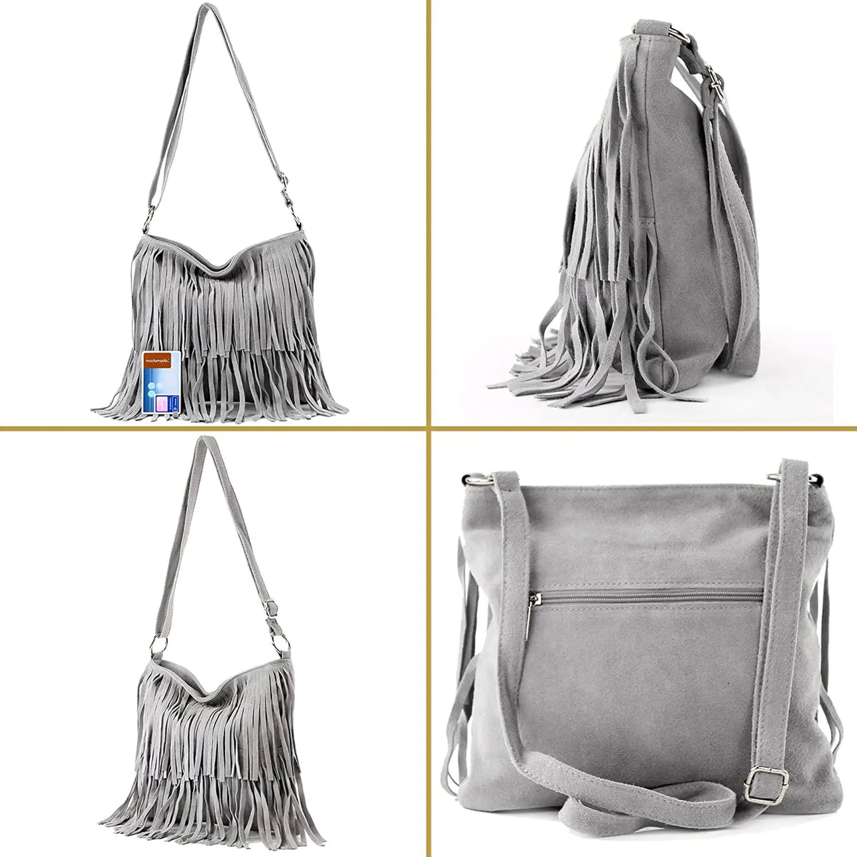 Italian Suede Leather Fringed Shoulder Crossbody Bag