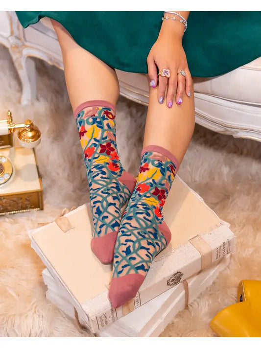 Tapestry Vines Sheer Crew Sock