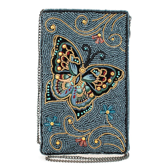 Mariposa Beaded Butterfly with Blue Crossbody Phone Bag