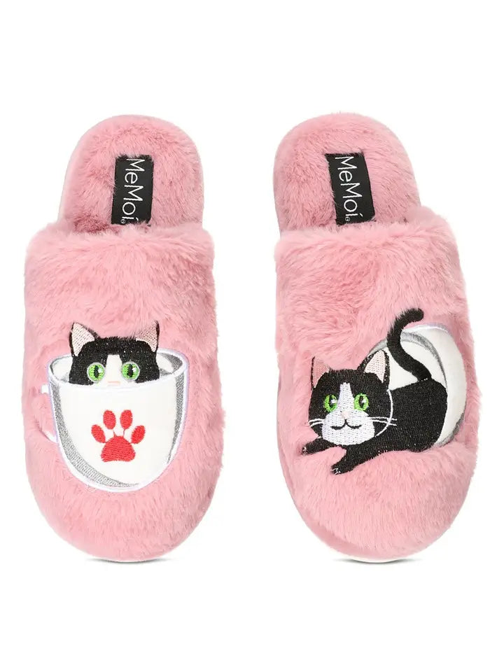 Woman's Teacup Kitty Plush Slippers