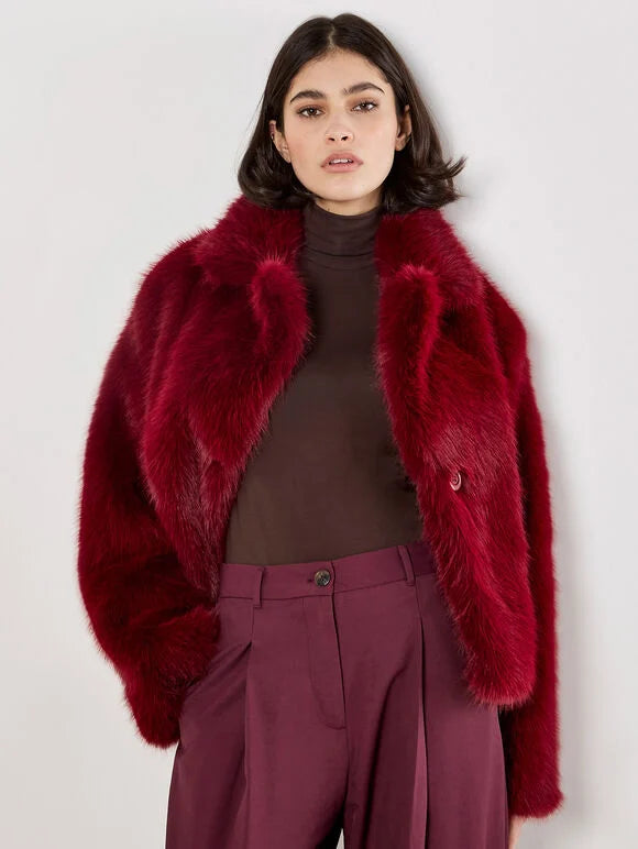 Faux Fur Short Coat Burgundy