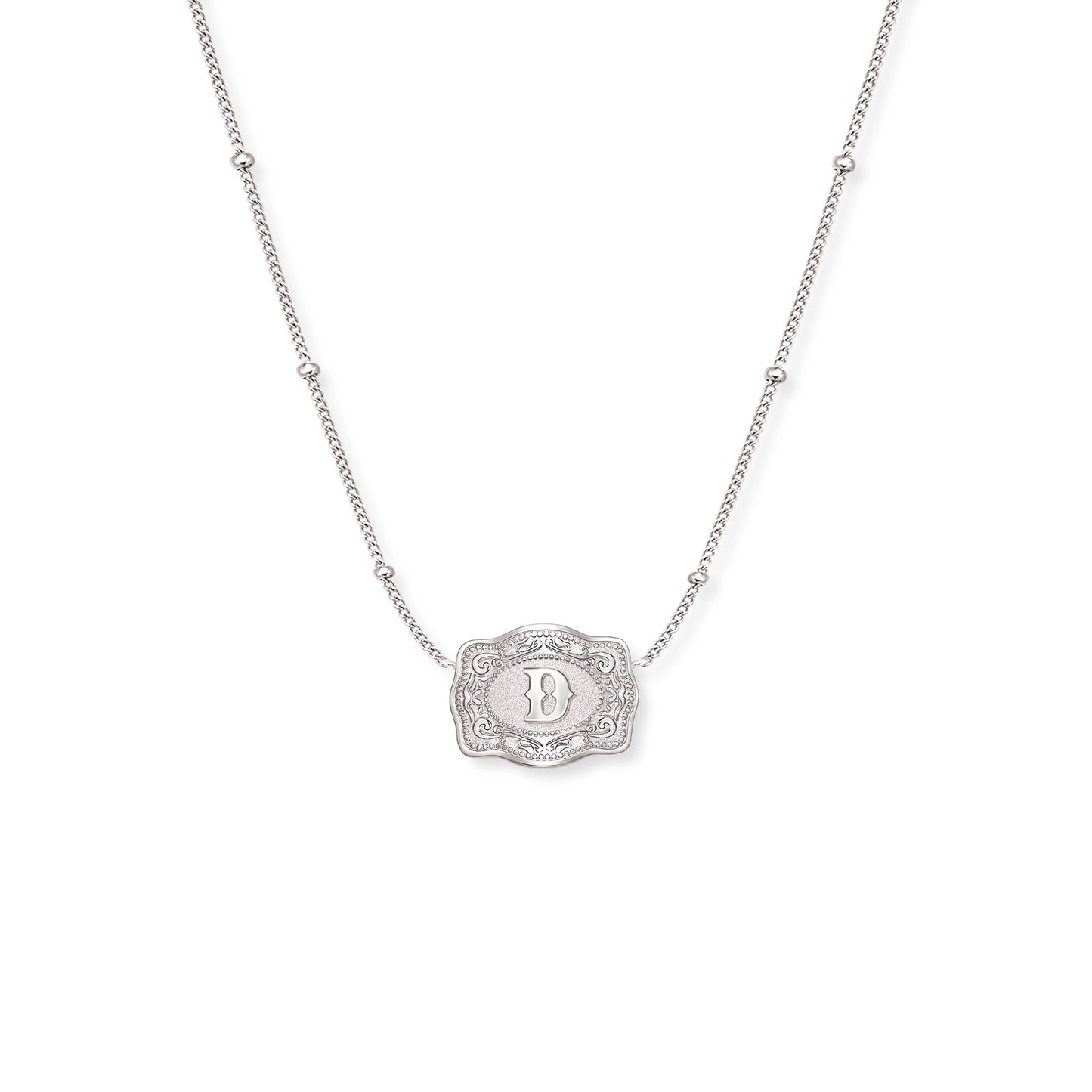 Ultra Mini Belt Buckle Necklace (Initial) - Silver