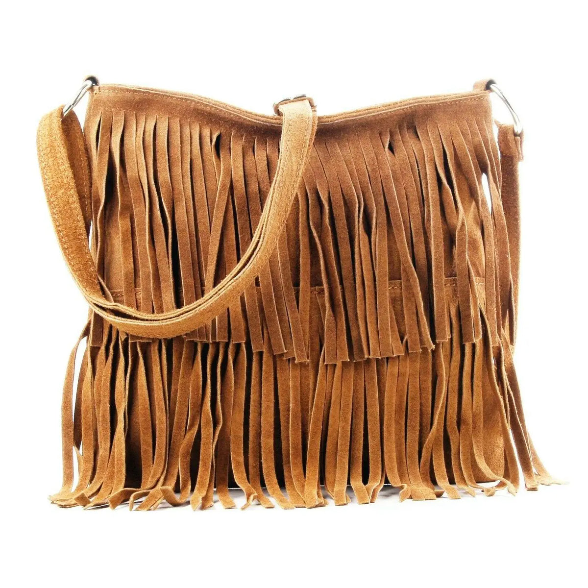 Italian Suede Leather Fringed Shoulder Crossbody Bag
