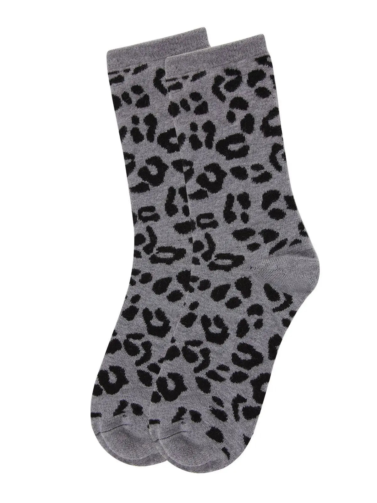 Leopard Animal Print Cashmere Blend Crew Socks