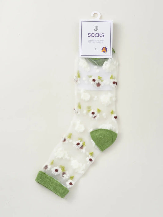 Rufia Soft Floral Mesh Sheer Crew Socks