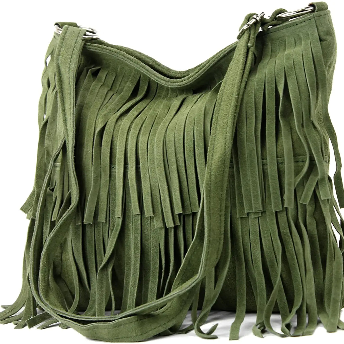 Italian Suede Leather Fringed Shoulder Crossbody Bag