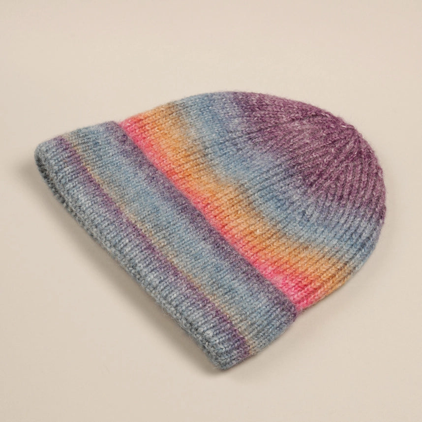 Gradient Ribbed Cuff Knit Beanie Hat