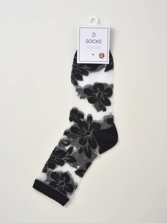 Rufia - Delicate Floral Tulle Crew Sheer Socks