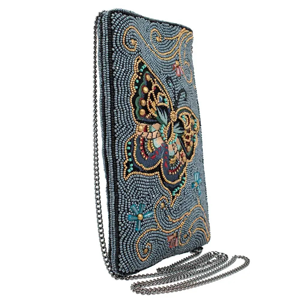 Mariposa Beaded Butterfly with Blue Crossbody Phone Bag